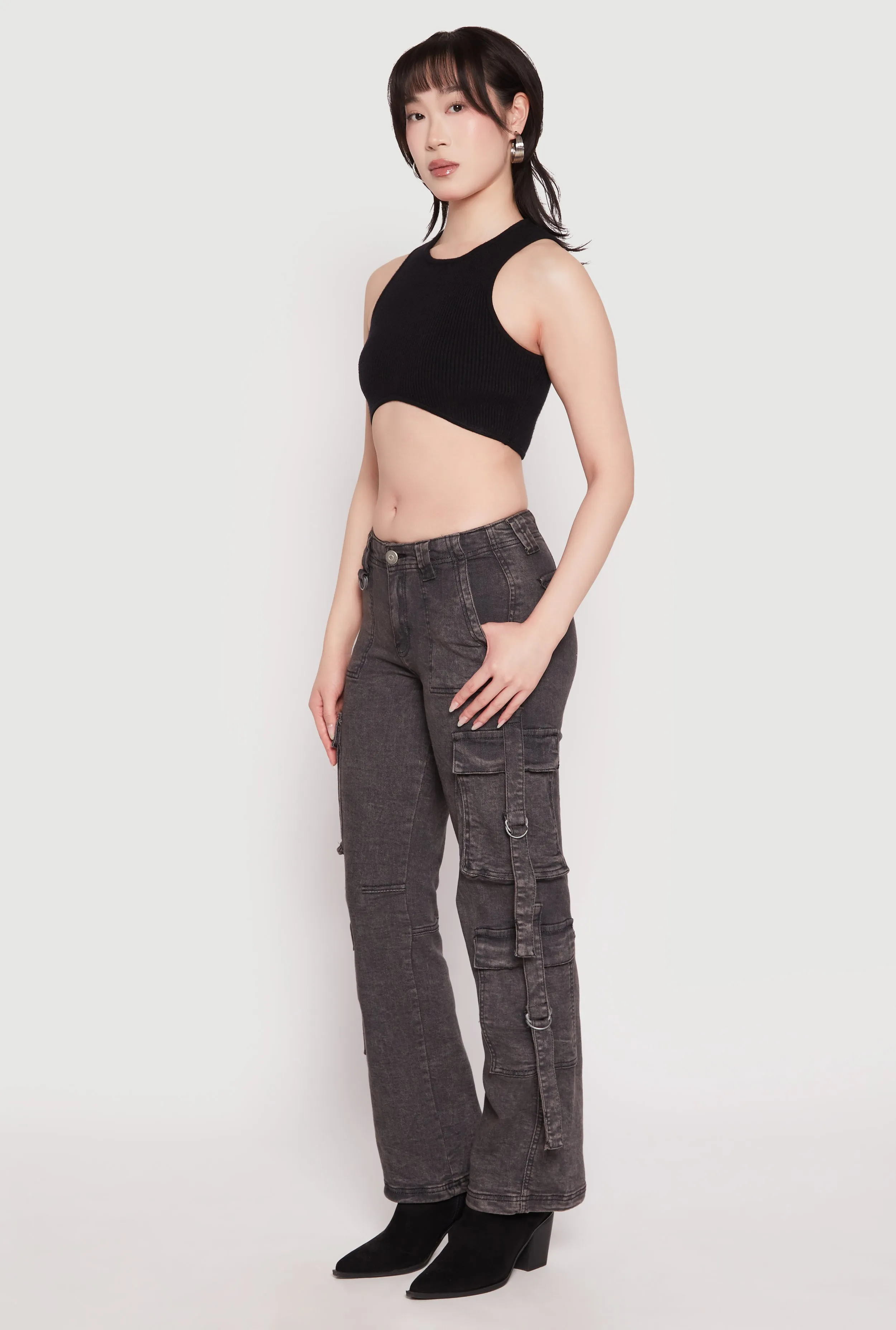 Acid Wash Low Rise Cargo Jeans Bold Earthy