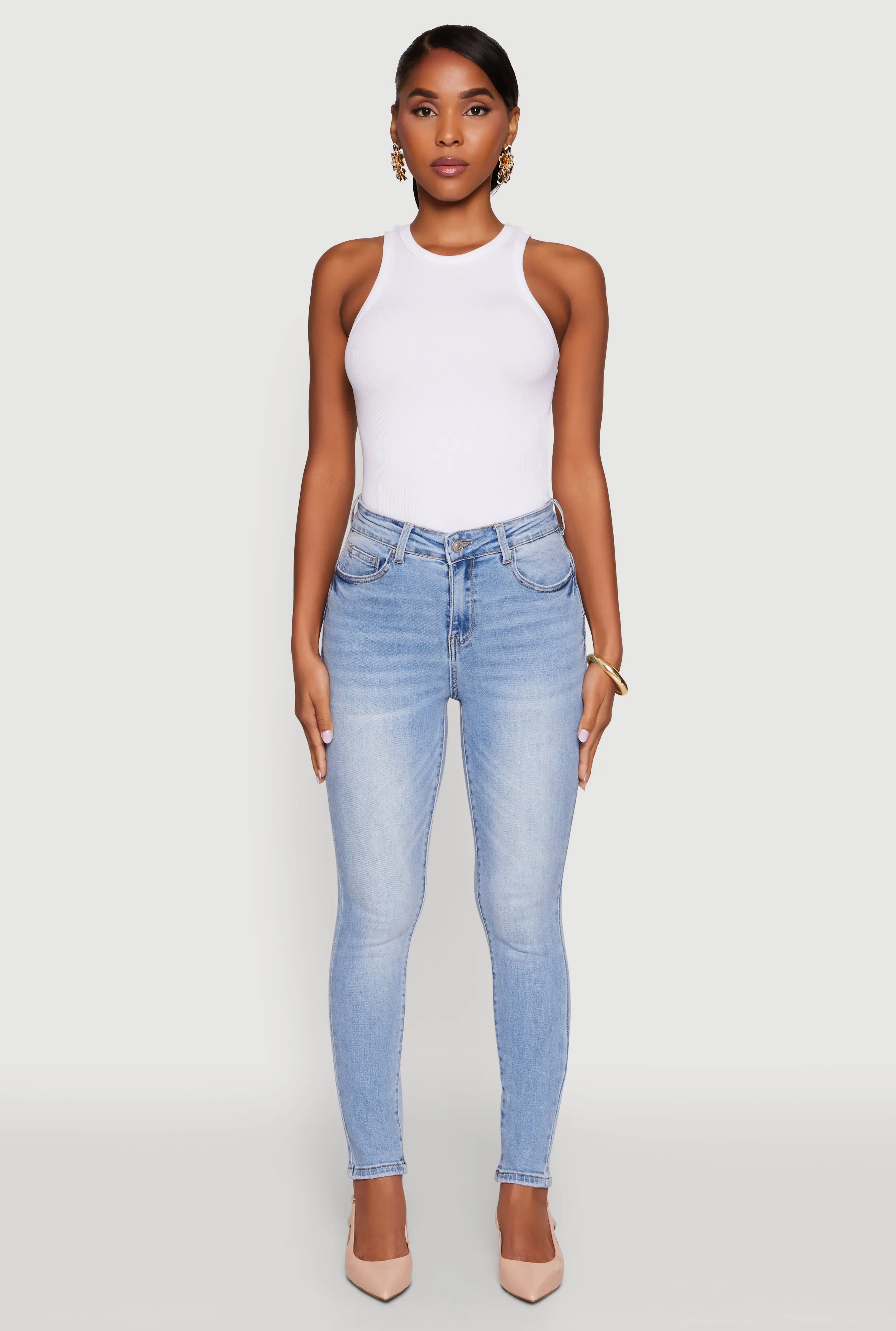 Trend Setter Chill Outfit Student Outfit WAX Push Up High Rise Skinny Jeans