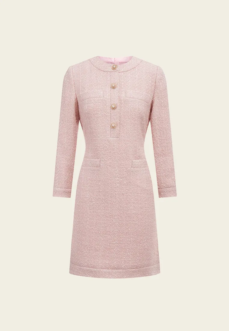 Run Core Virtual Mode Wool Round Collar Tweed Dress
