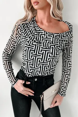 Leave You Puzzled Geometric Mesh Bodysuit (Black/White) Sporty Student Training Active