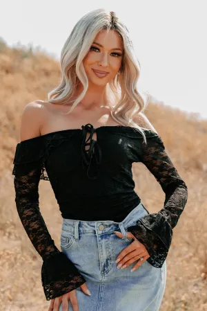 Festival Essential Active Teen Throne Ready Off The Shoulder Lace Bodysuit (Black)