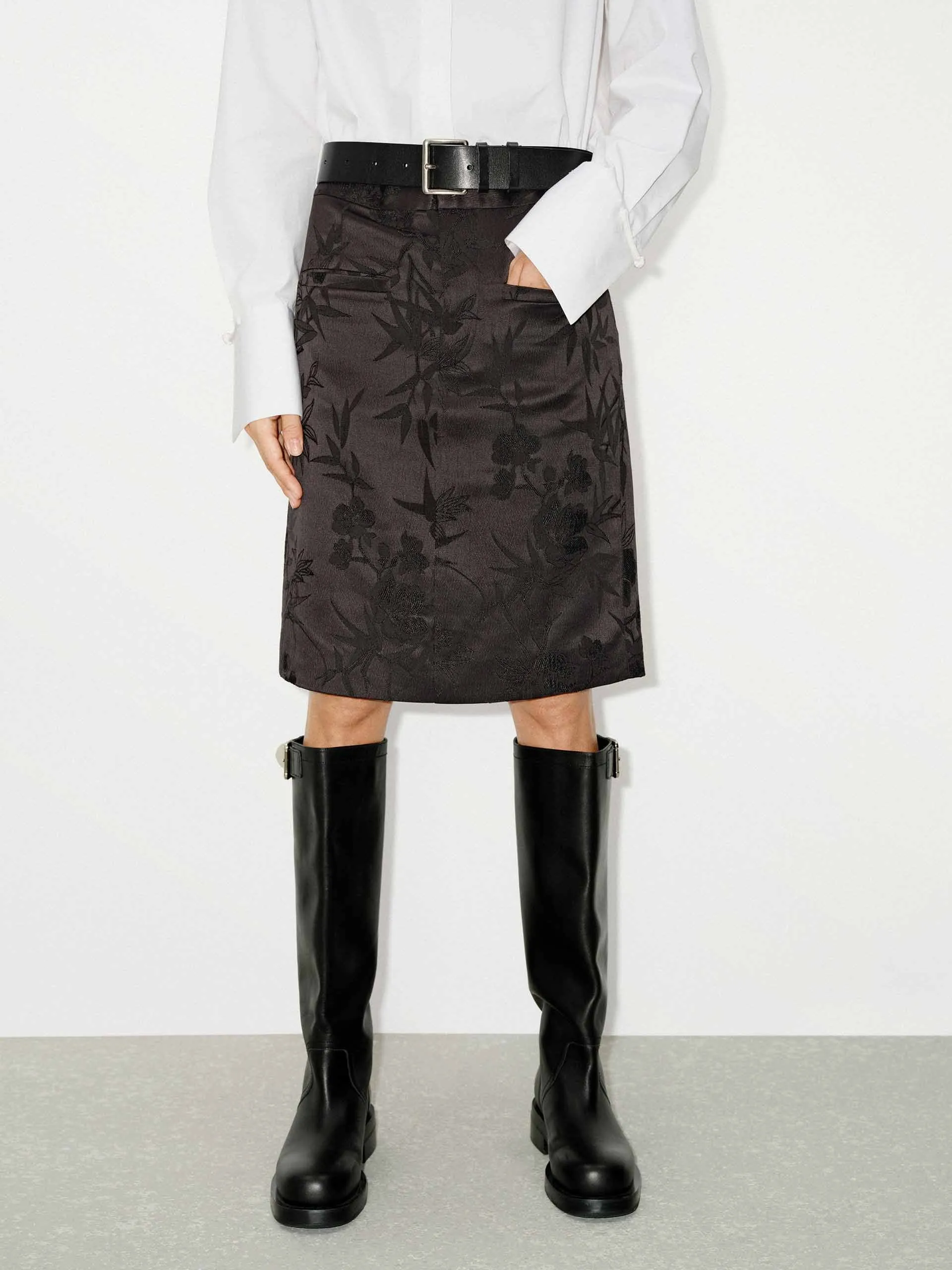 Organic Cotton Jacquard Detail Slit Skirt