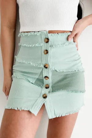 Simple Fit Primrose Colorblock Frayed Denim Mini Skirt (Sage)