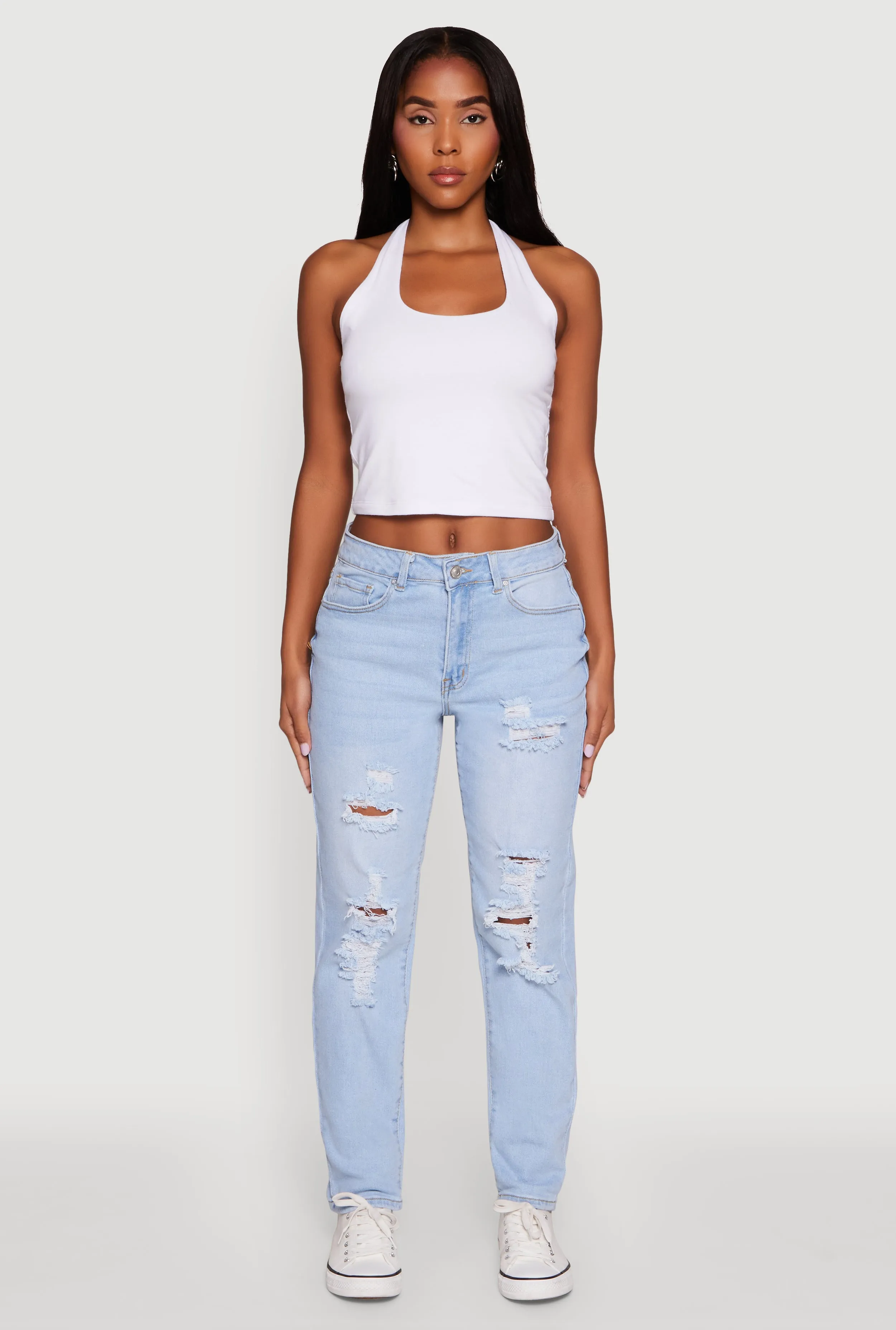 Stylish Vibrant Casual Option WAX Mid Rise Boyfriend Cut Distressed Jeans