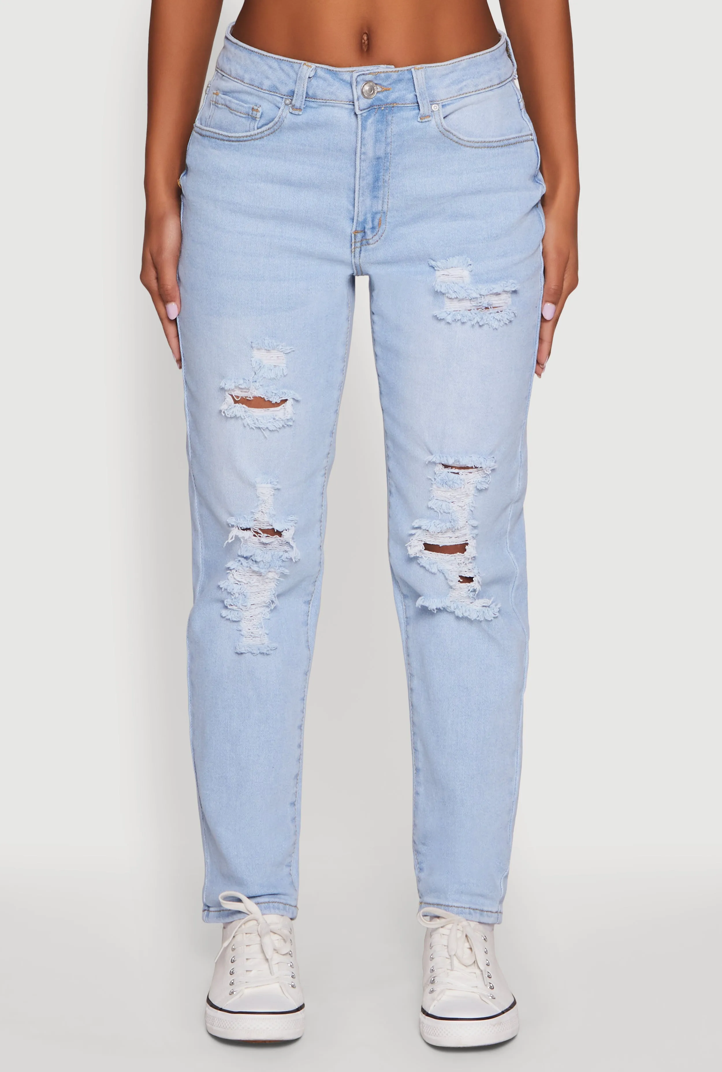 Effortless Choice Travel Light WAX Mid Rise Boyfriend Cut Distressed Jeans