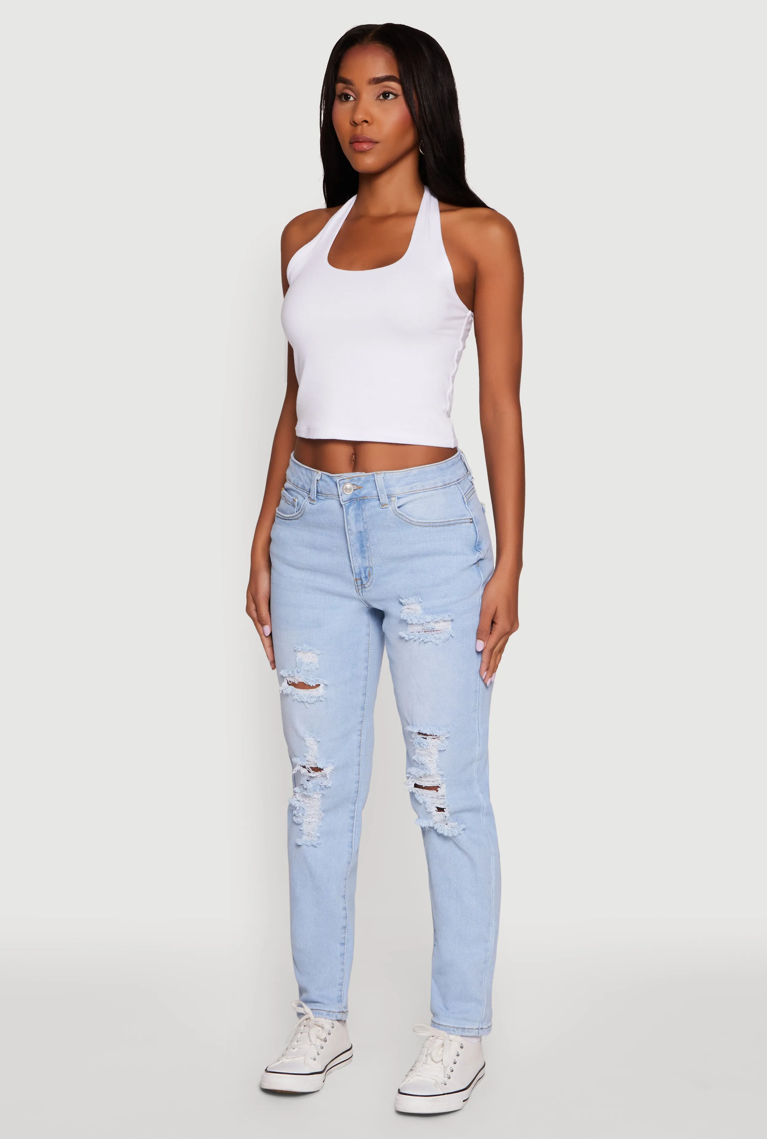 Outfit Vibe comfortable option WAX Mid Rise Boyfriend Cut Distressed Jeans