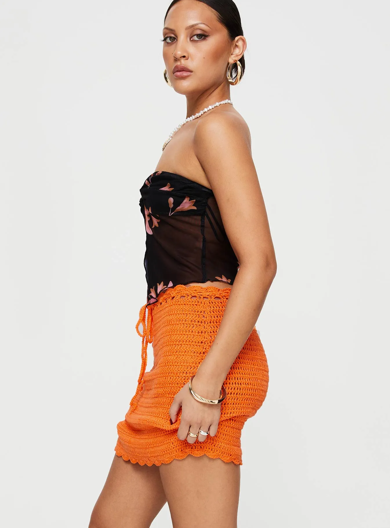 All Day Fit Convertible Length Mirrabook Crochet Mini Skirt Orange