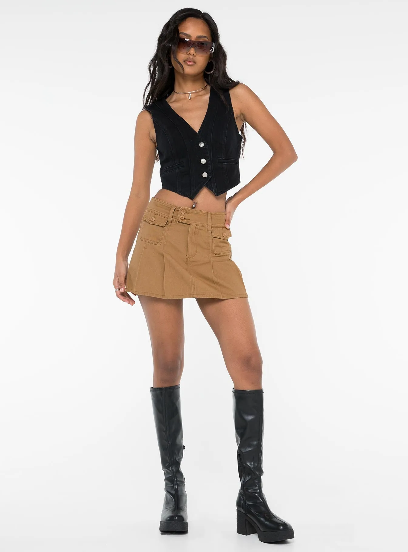 Stanton Mini Skirt Beige Modern Cut Weekend Favorite