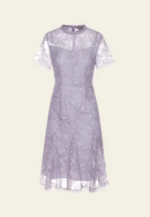 Lilac Ruffle-collar Embroidered Mesh Lace Dress Baby Soft Calm Core