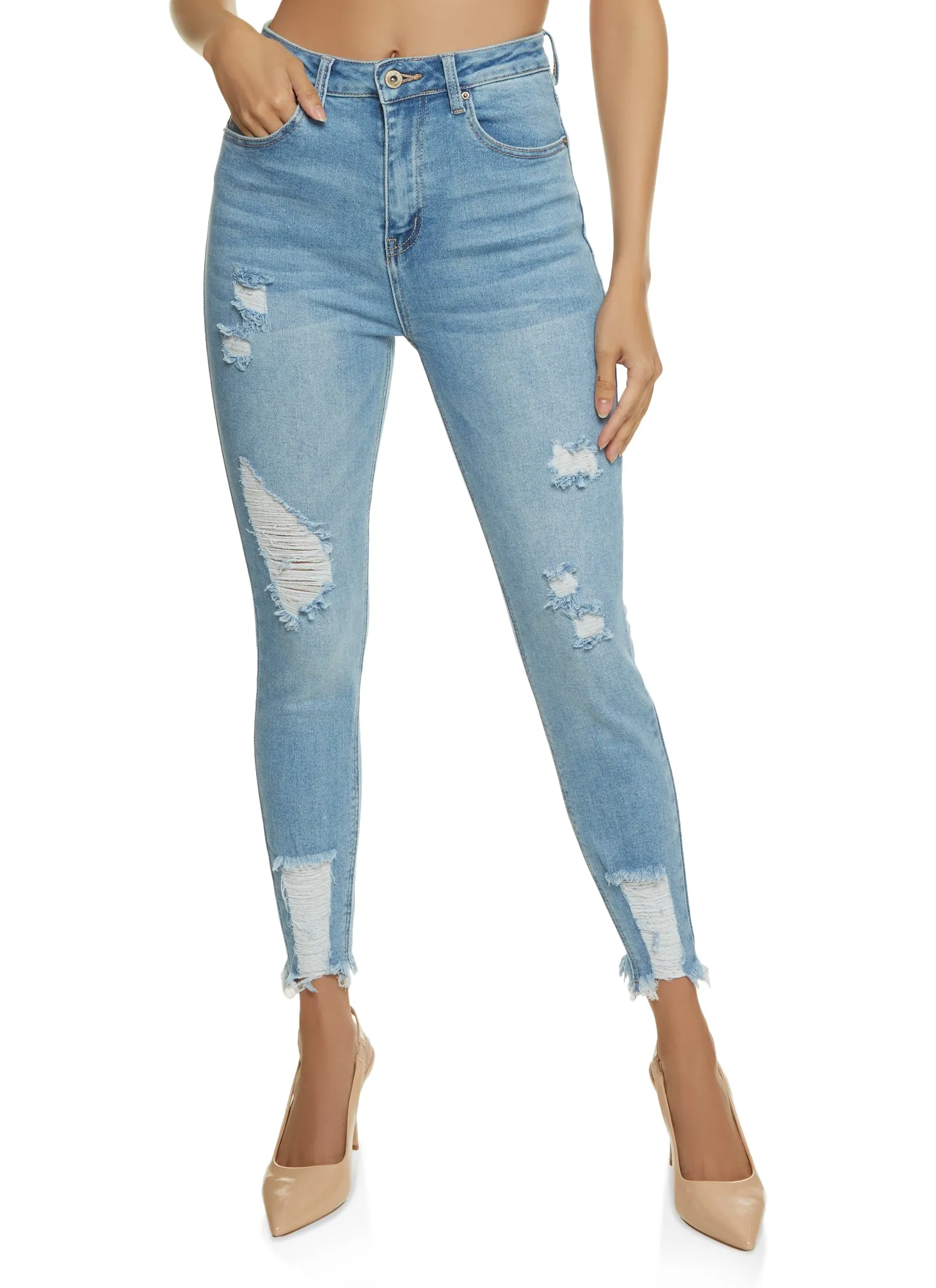 WAX Distressed Frayed Hem Skinny Jeans Fit Layer Formal Adult Fashion