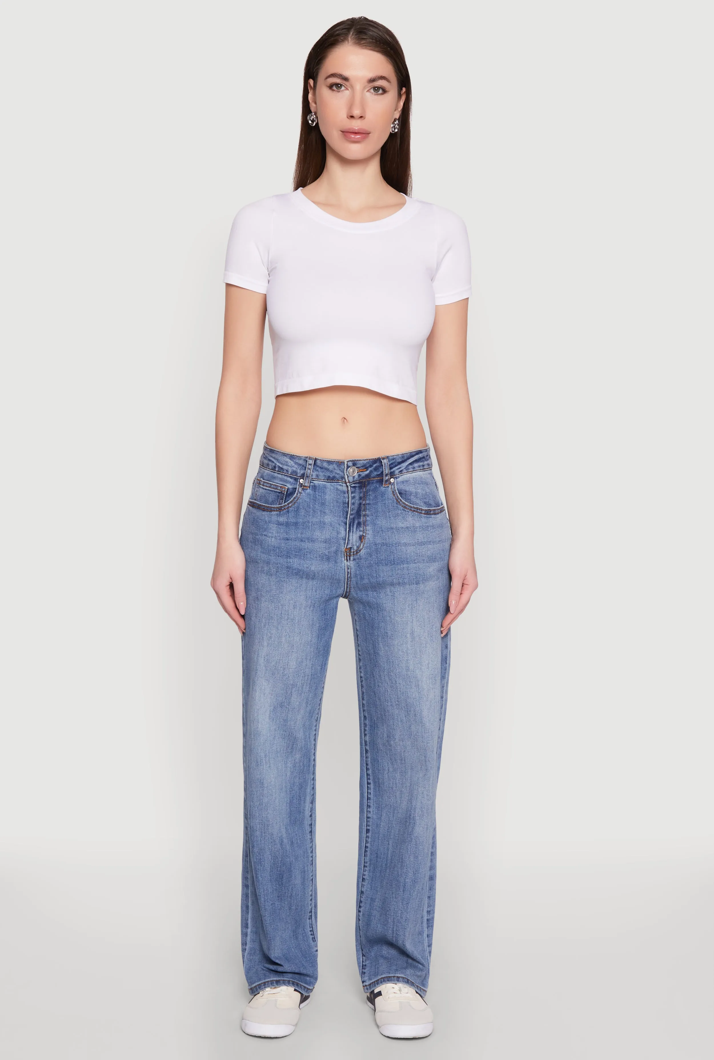 All Size Fit WAX Mid Rise Whiskered Straight Leg Jeans
