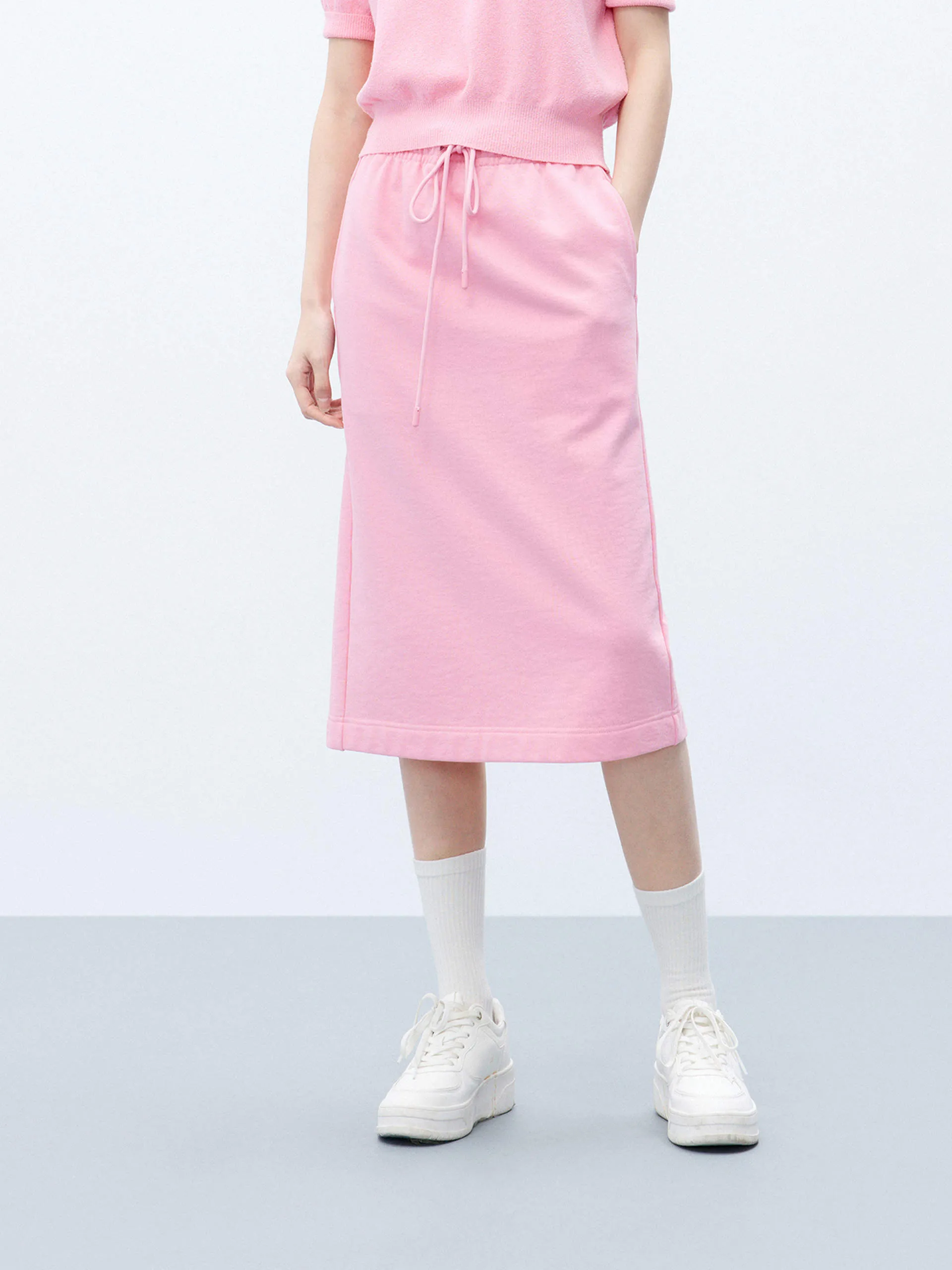 Resale Value Elastic hem Drawstring Back Slit Skirt
