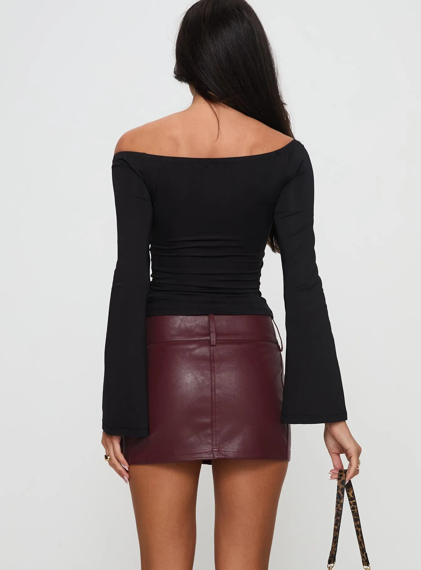Tiered Layers Magee Faux Leather Mini Skirt Burgundy