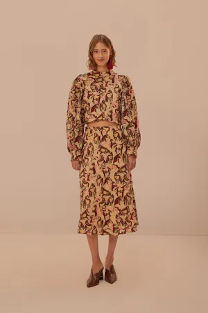 Relaxed Vibe Cream Horses Guipure Midi Skirt