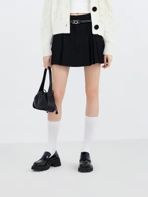 Pleated Mini Skirt with Belt Opaque finish Flexible Comfort