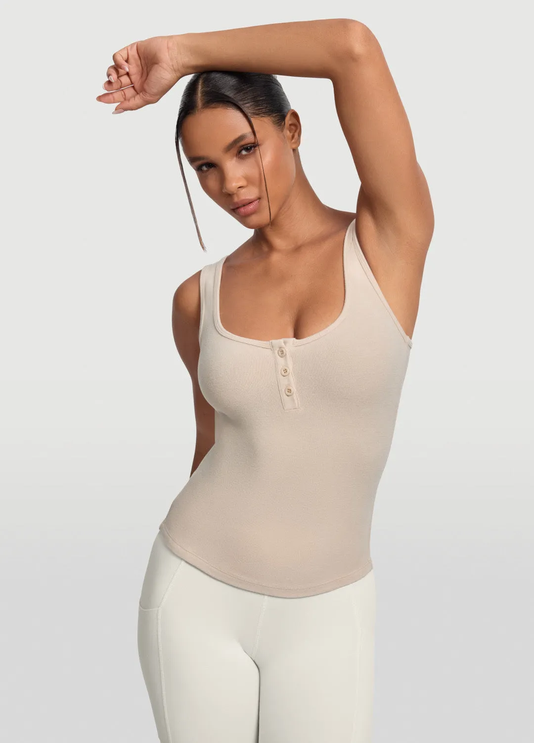 Button Front Tank Top Non Restrictive Silhouette