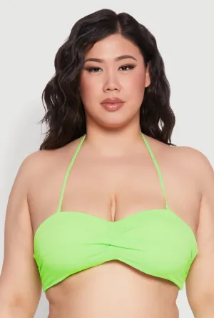 Double Layered Cups Smooth Skin Fabric Plus Size Solid Halter Neck Bandeau Bikini Top