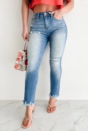 Selene High Rise Distressed Slim Special A Jeans (Medium) Holiday Vibes Stretch Straight Leg Design