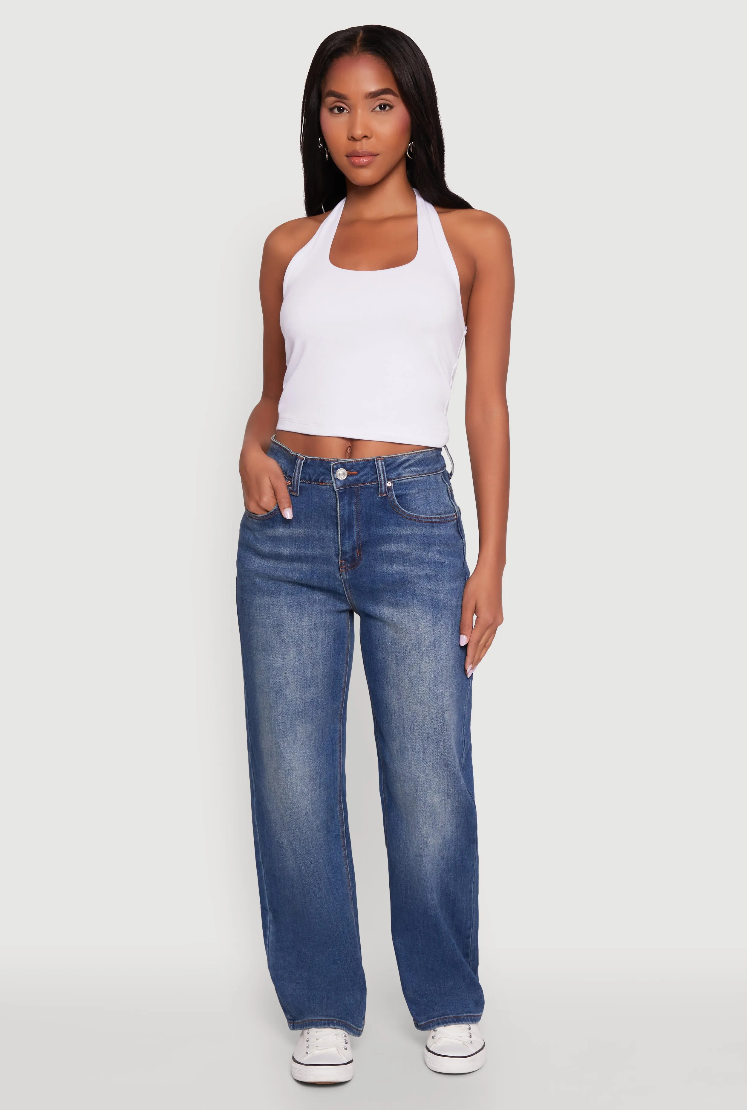 WAX Vintage Wash Straight Leg Jeans Relaxed Style City Walk Trend Setter