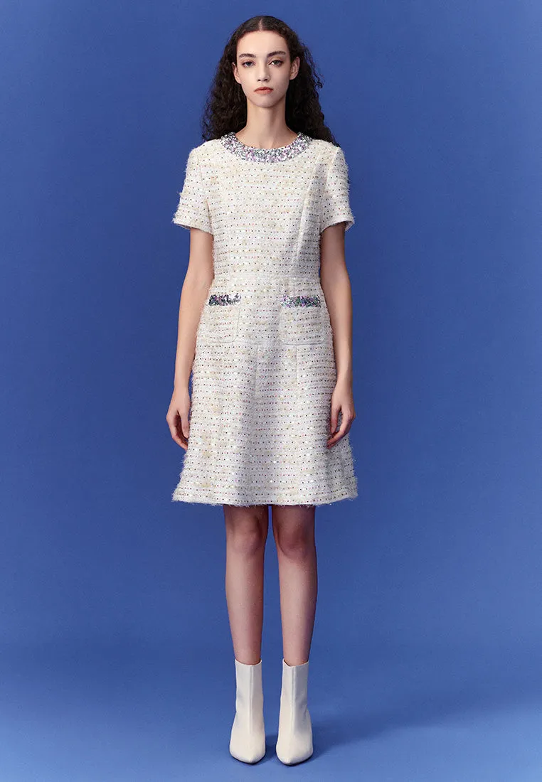 Luxurious Sequined Tweed Dress Sun shield