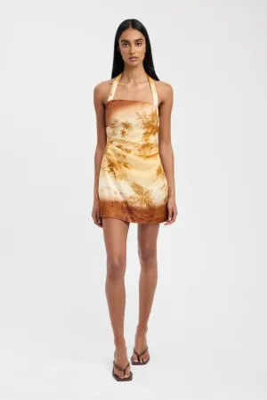 Placket Closure Breathable fabric Maui Halter Mini Dress