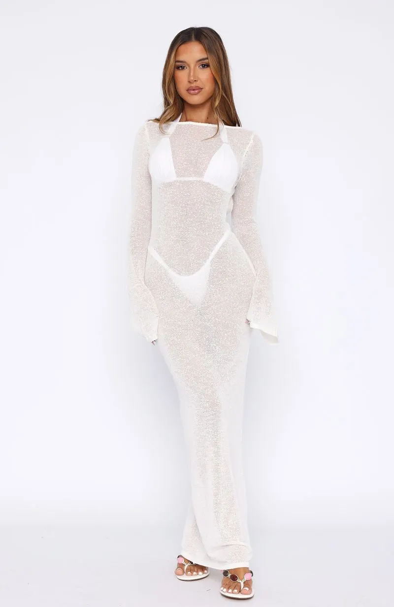 Airflow Mesh Panels Malta Mermaids Long Sleeve Maxi Dress White