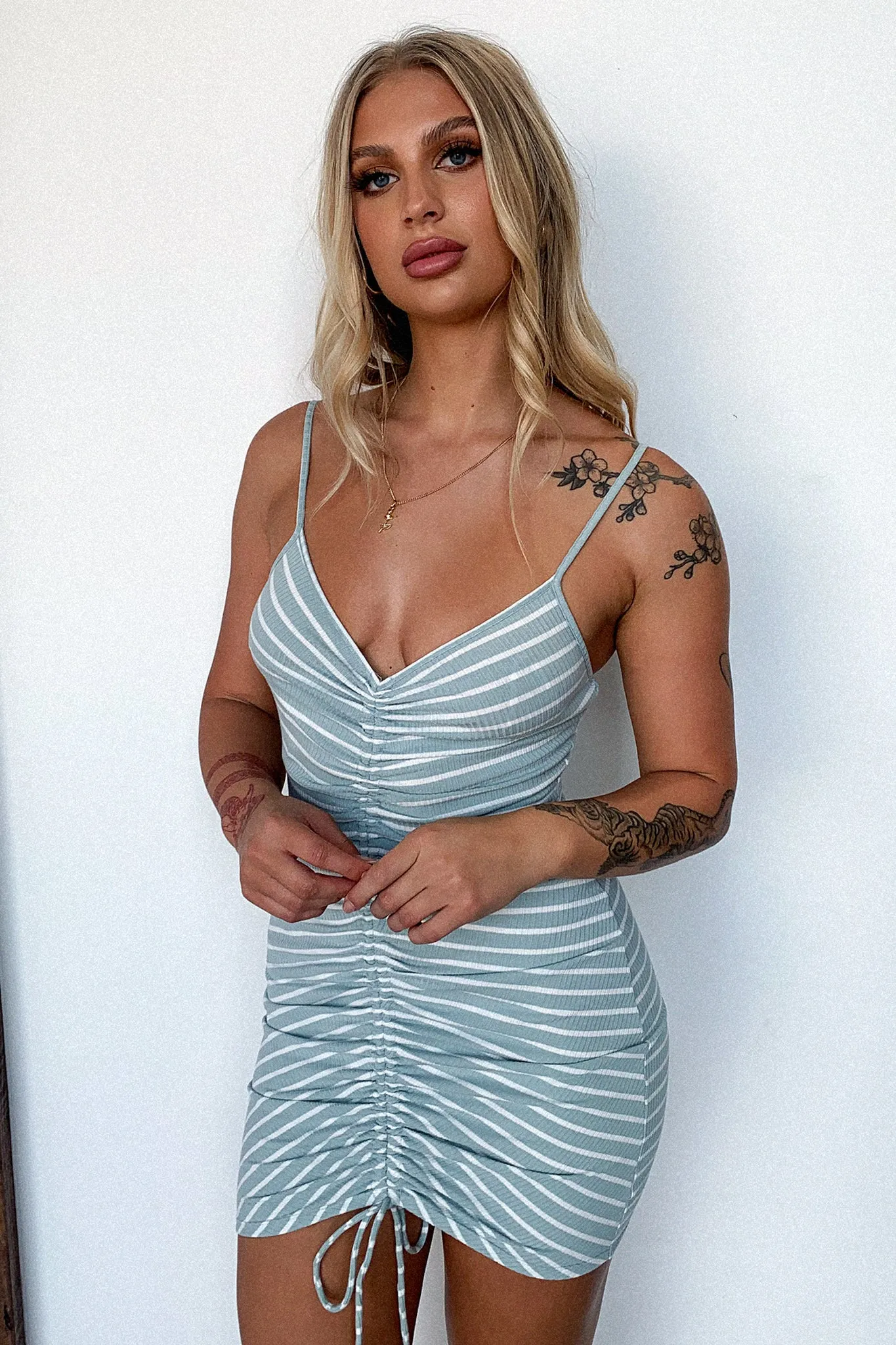 Hugh Dress - Sage Stripe Charming Look Show Skin