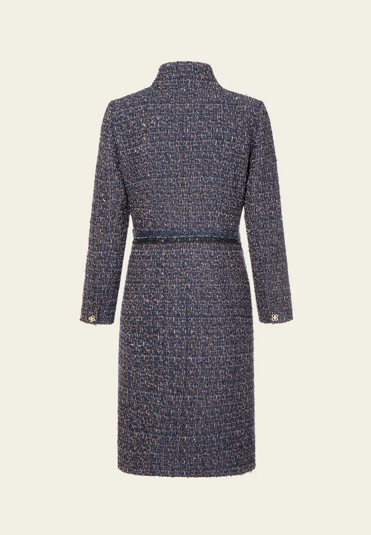 Mixed Tweed Embellished-trim Stand Collar Dress Rush Mode