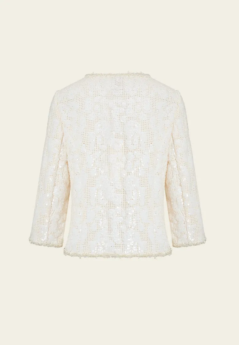 Colorfast Dye PreShrunkFabric Jacquard Sequinned Bead-and-pearl Trim Pocket Jacket