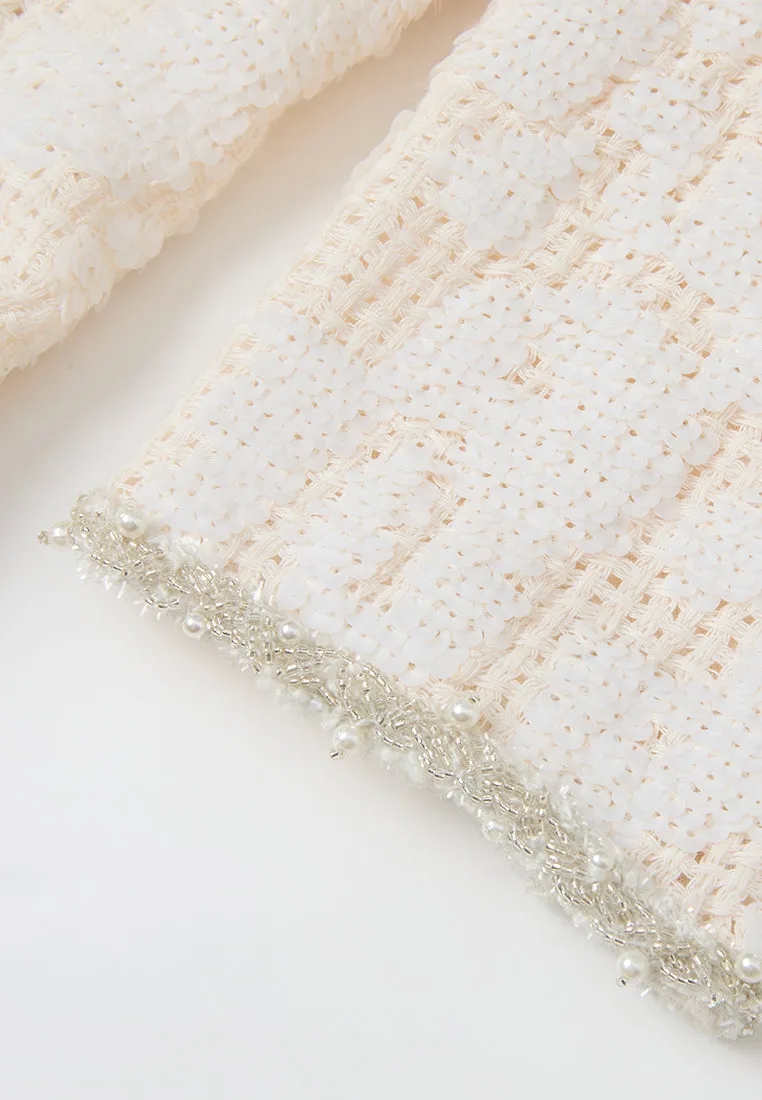 Jacquard Sequinned Bead-and-pearl Trim Pocket Jacket Drive Core EcoFriendlyTextiles