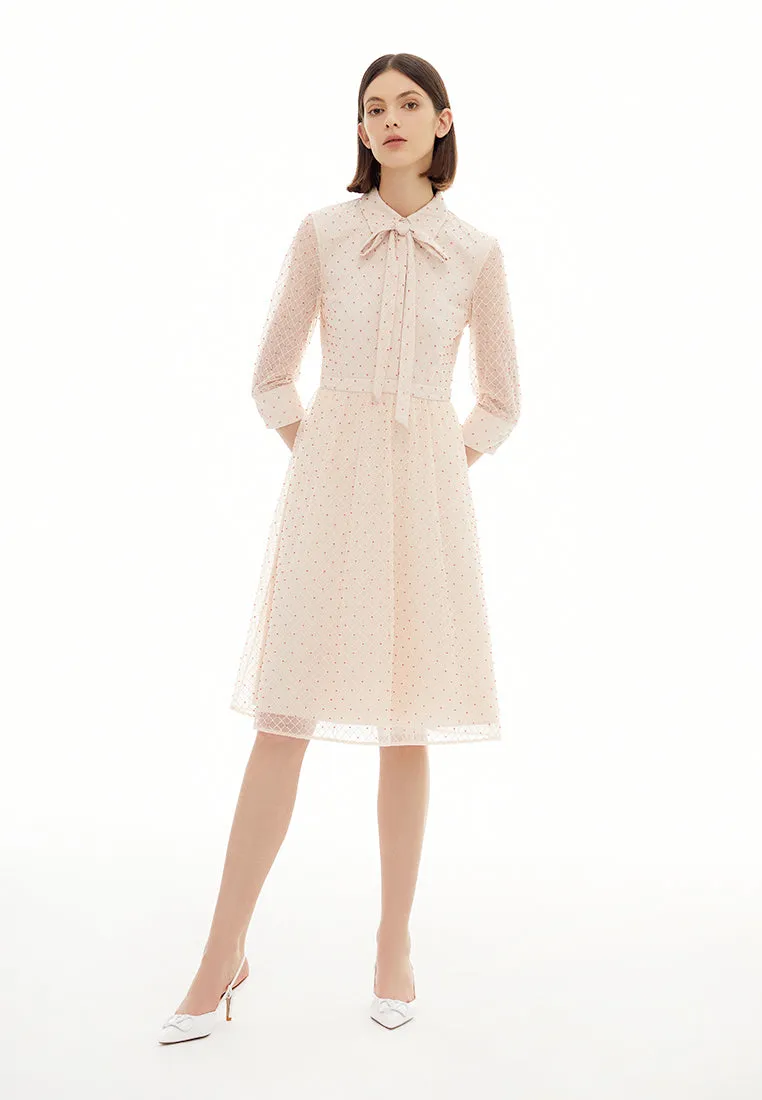 Pink Beaded Detail Collar Dress with Ribbon EcoFriendlyMaterial Surf Mood