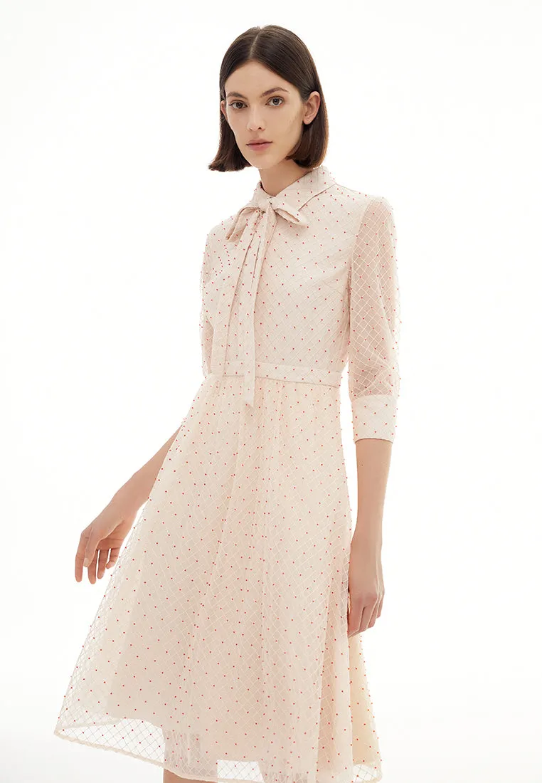 Pink Beaded Detail Collar Dress with Ribbon Tough Core