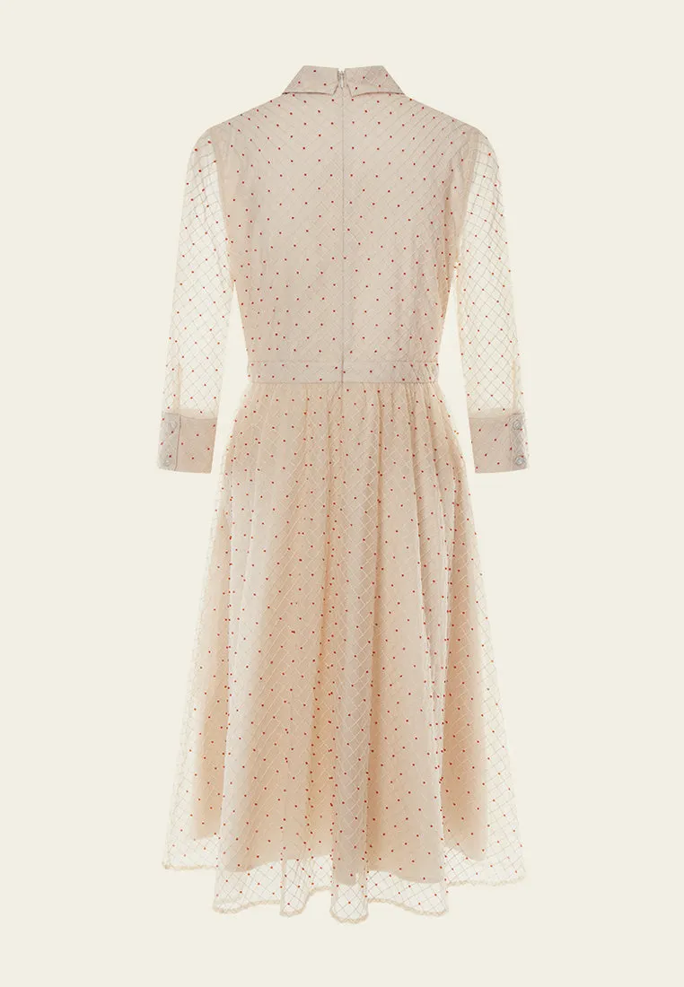 SnagProofMaterial Pink Beaded Detail Collar Dress with Ribbon