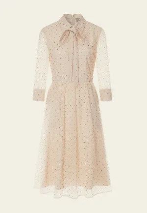 MoistureControlClothing Low Care Pink Beaded Detail Collar Dress with Ribbon