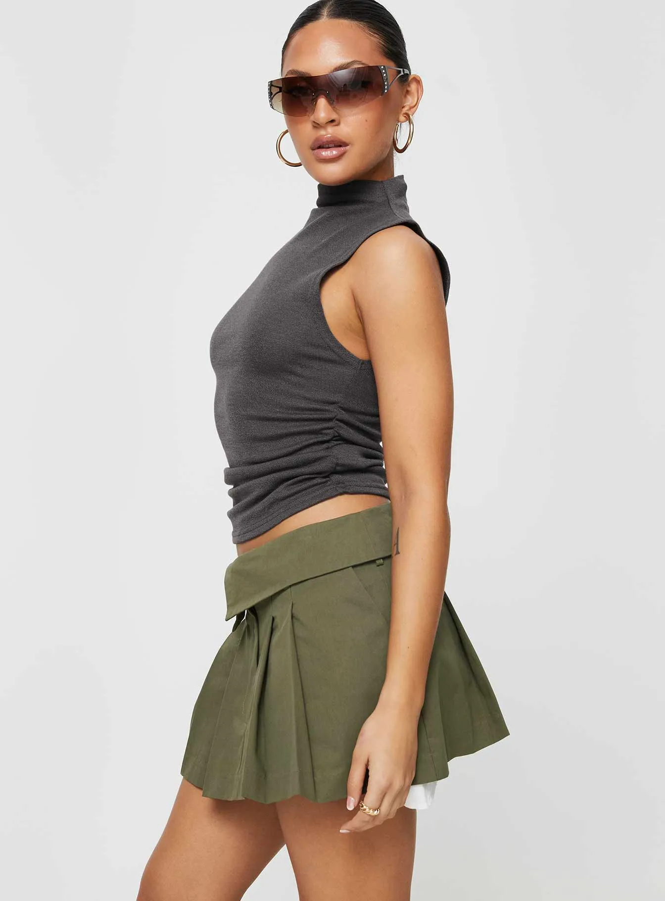 Midi length Utility Mini Skirt Green