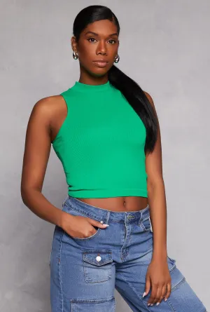 Layered Ventilation Seamless Ribbed Knit Mock Neck Top