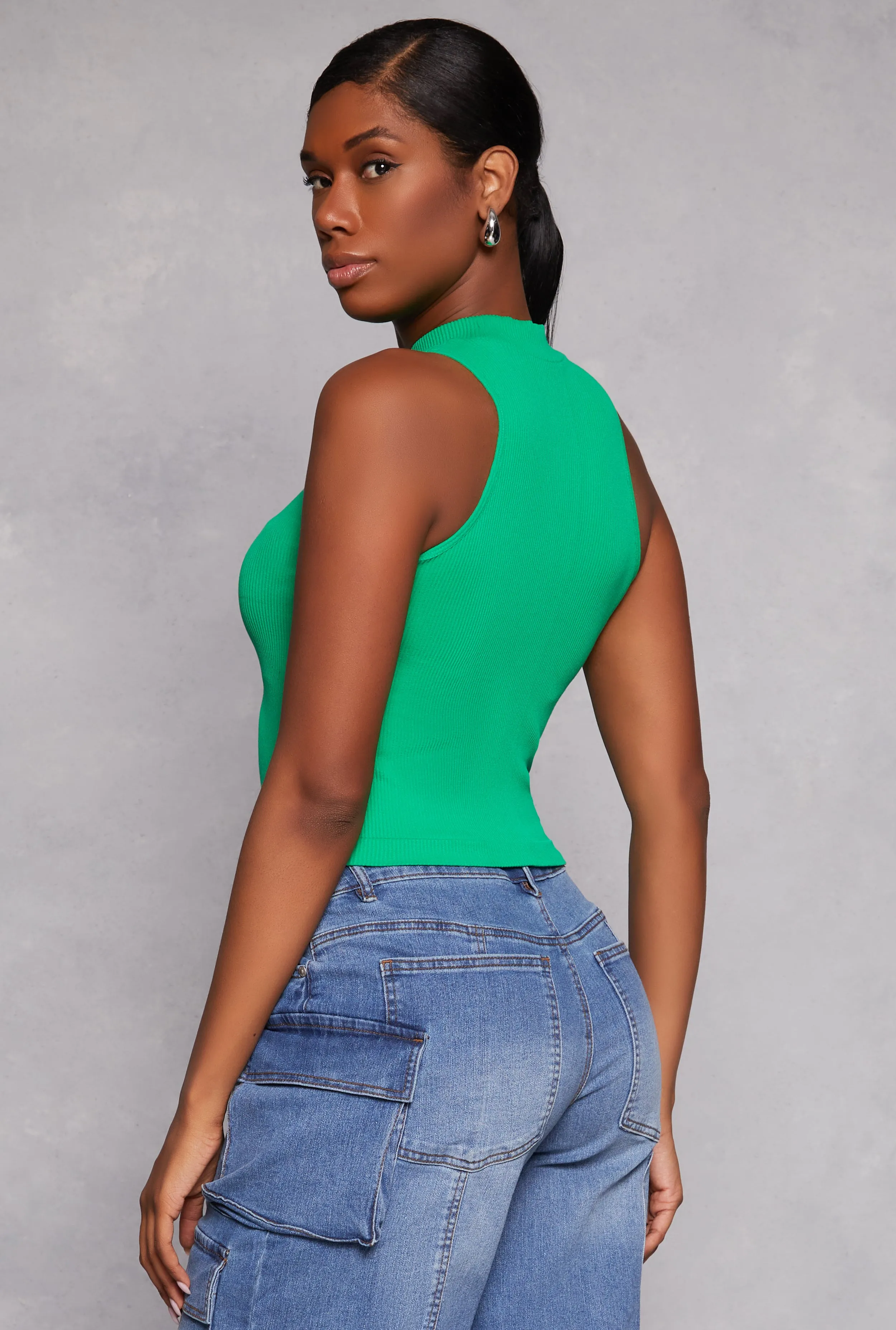 Seamless Ribbed Knit Mock Neck Top ShockAbsorbing Core