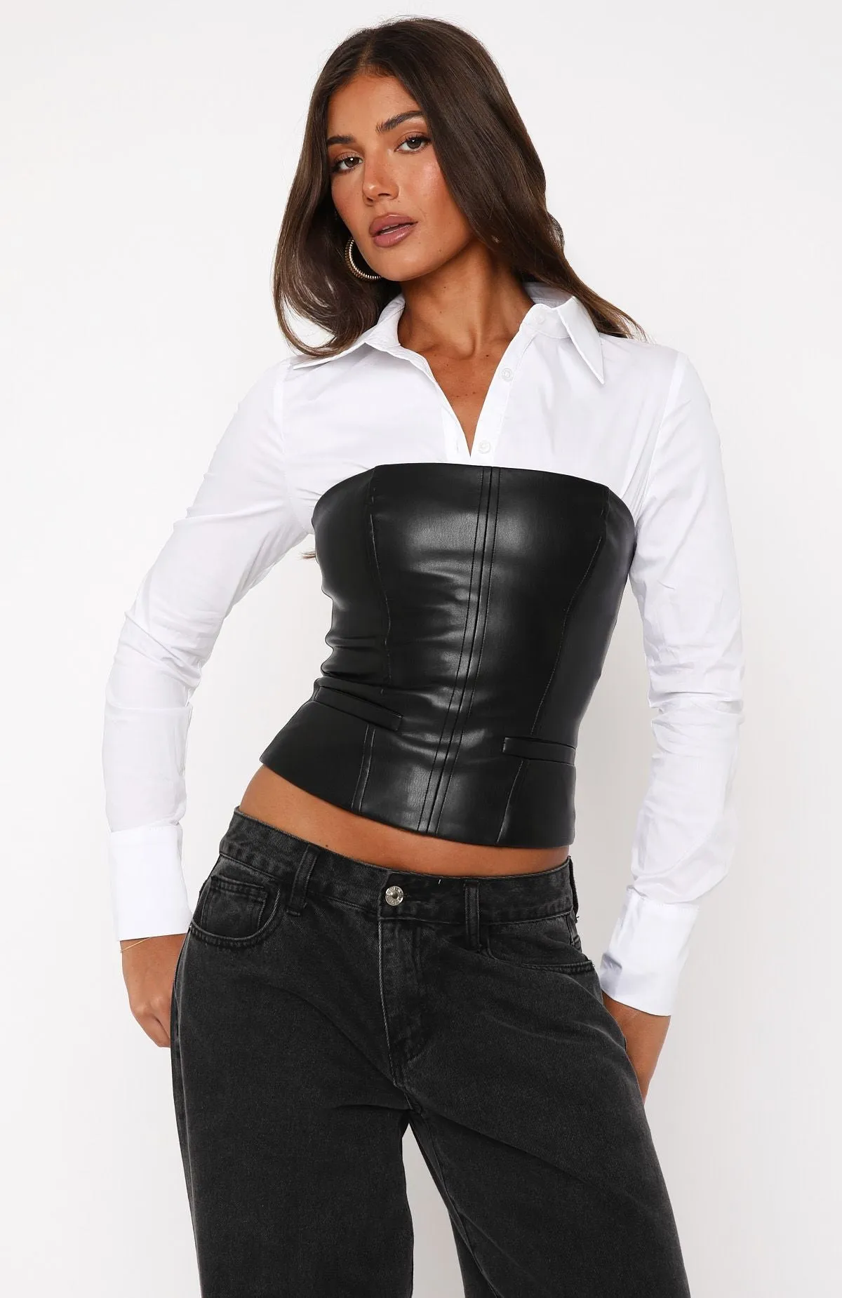 StretchFit Design Won't Tell You Again PU Bustier Black