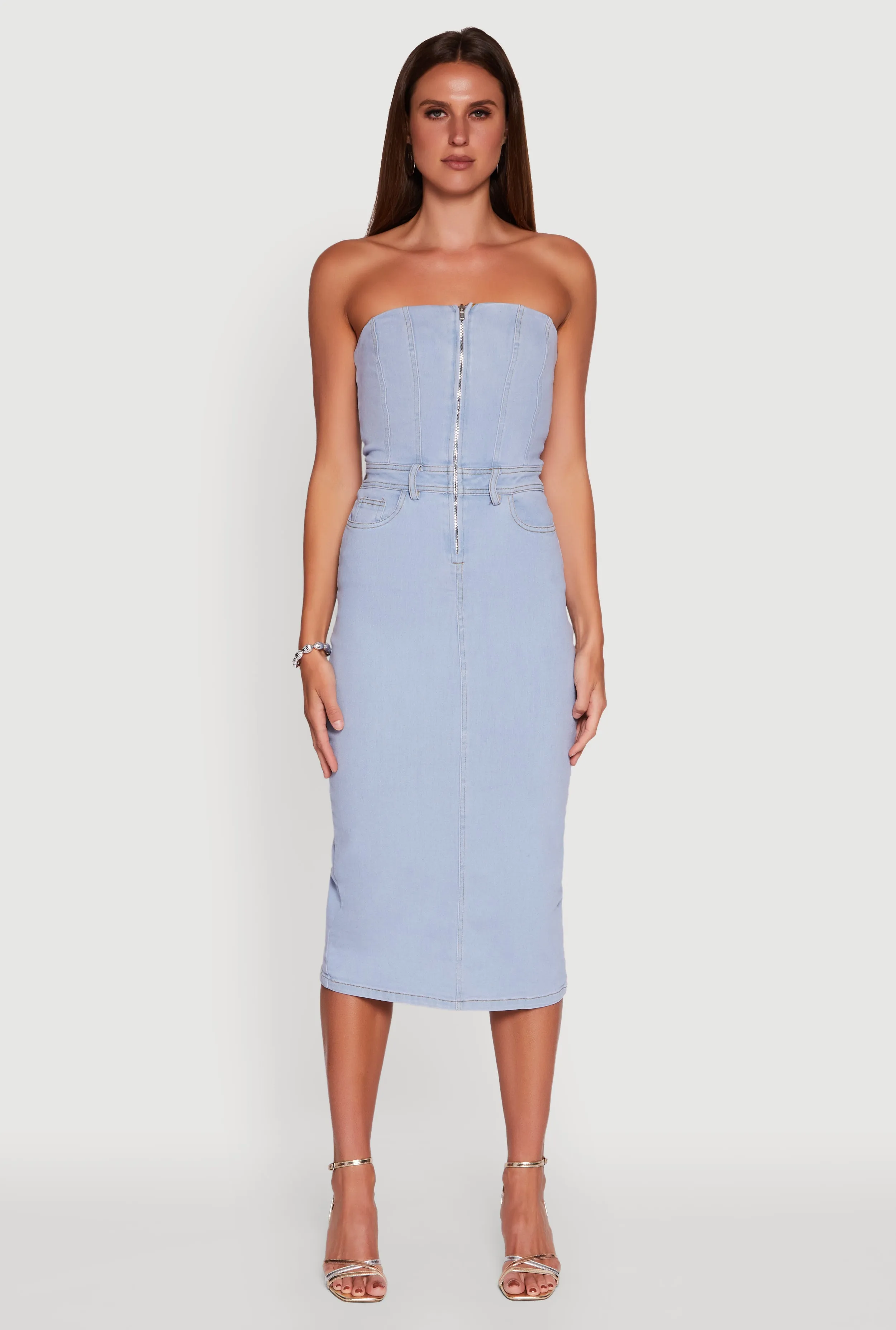 Haute Monde Denim Zip Front Corset Tube Dress Feminine Energy
