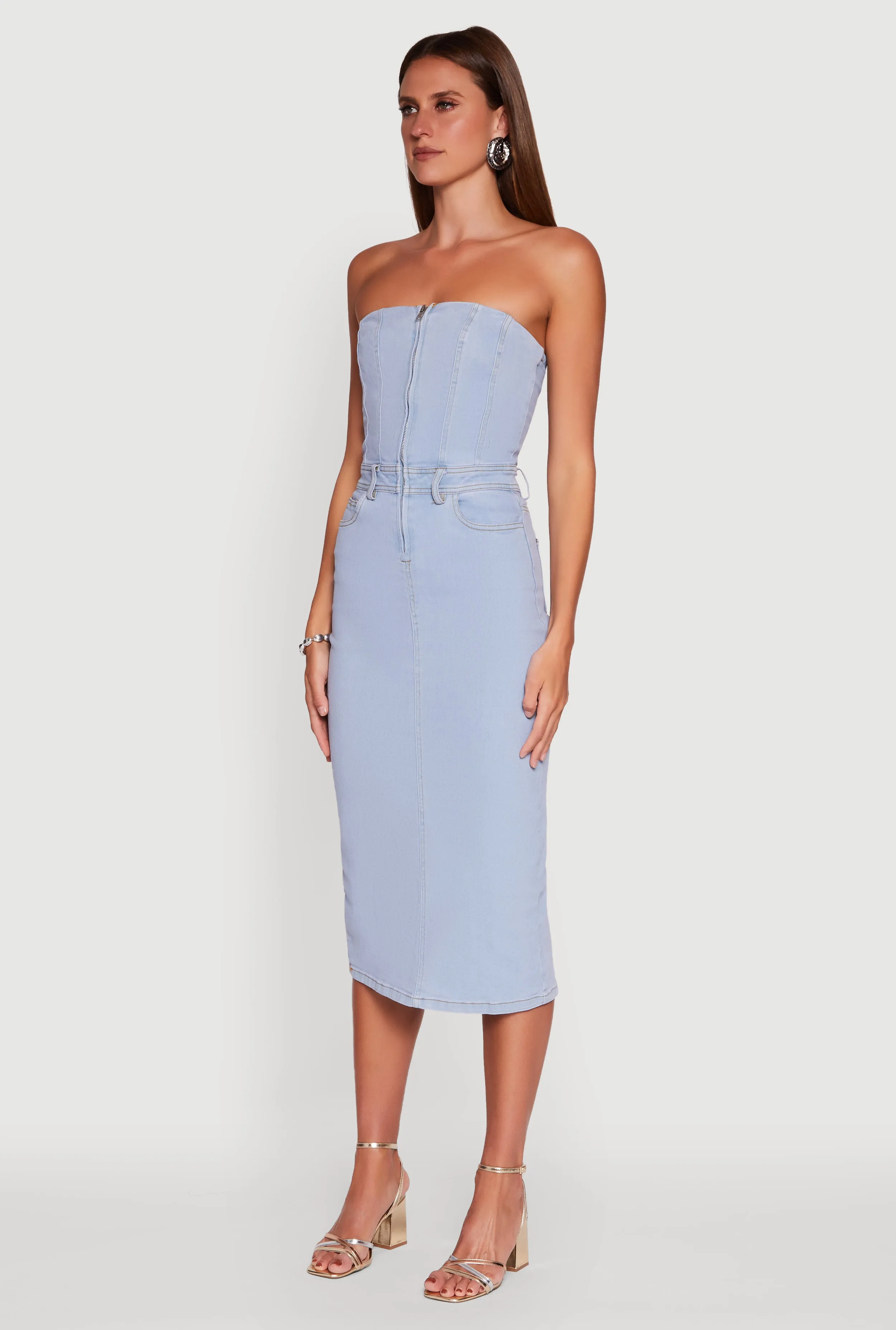 Comfortable Style Book Cafe Haute Monde Denim Zip Front Corset Tube Dress