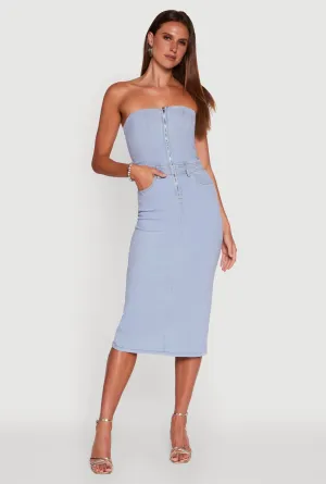 Desk To Dinner Elegant Appearance Haute Monde Denim Zip Front Corset Tube Dress