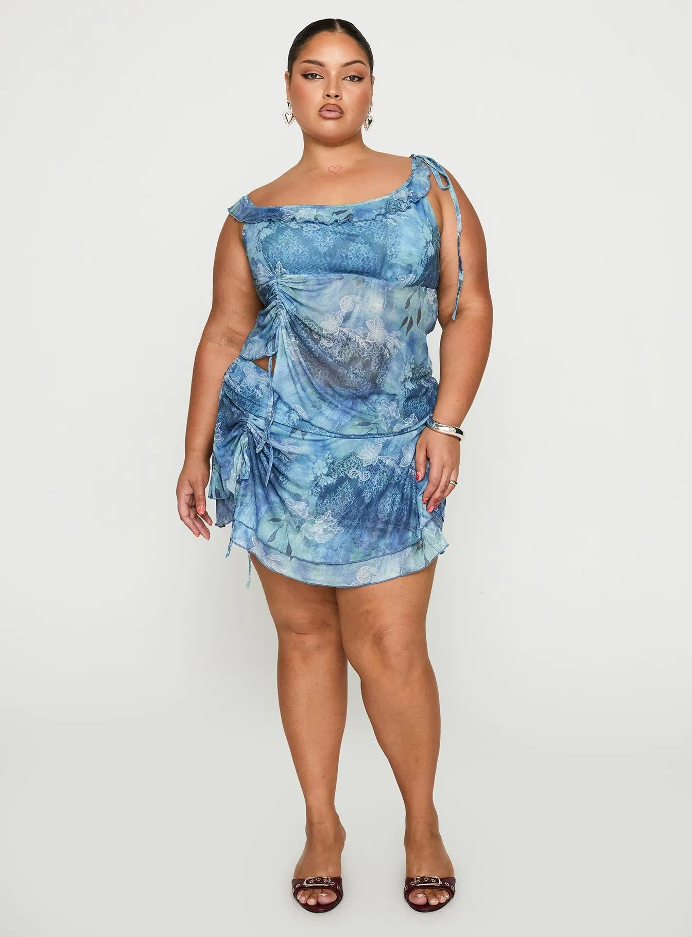 Daily Fashion Rosee Frill Mini Skort Blue Multi Curve