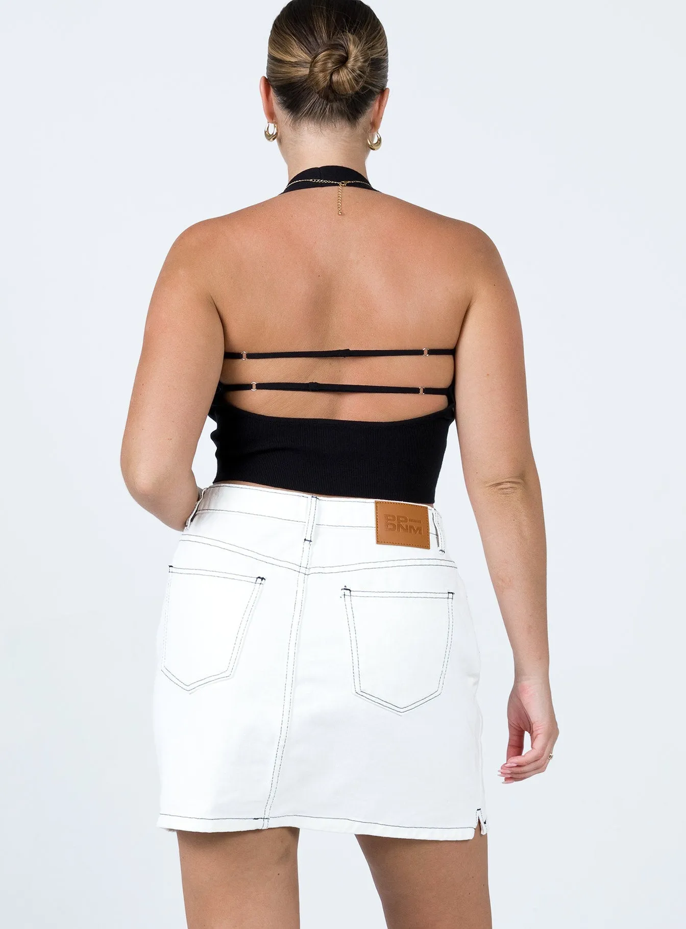 Aswan Constrast Stitch Mini Skirt White Twist Knot Details