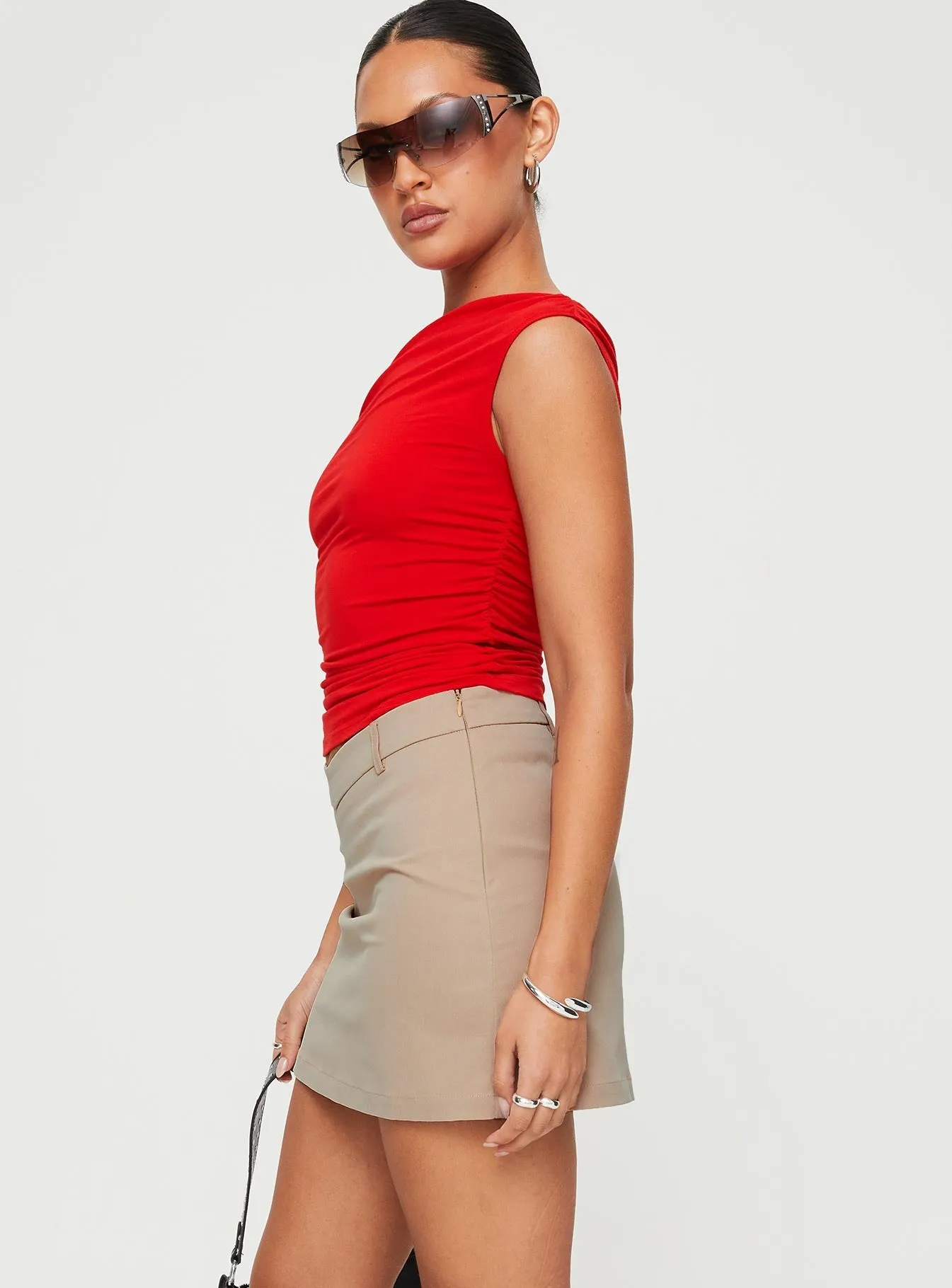 Grimaldi Mini Skirt Beige Classic Design Opaque Lining