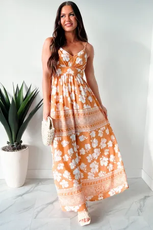 Vintage Love Fall Path Honolulu Happy Hour Floral Maxi Dress (Apricot)
