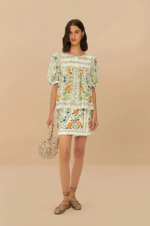 Off-White Folk Floral Mini Skirt Earth Tones