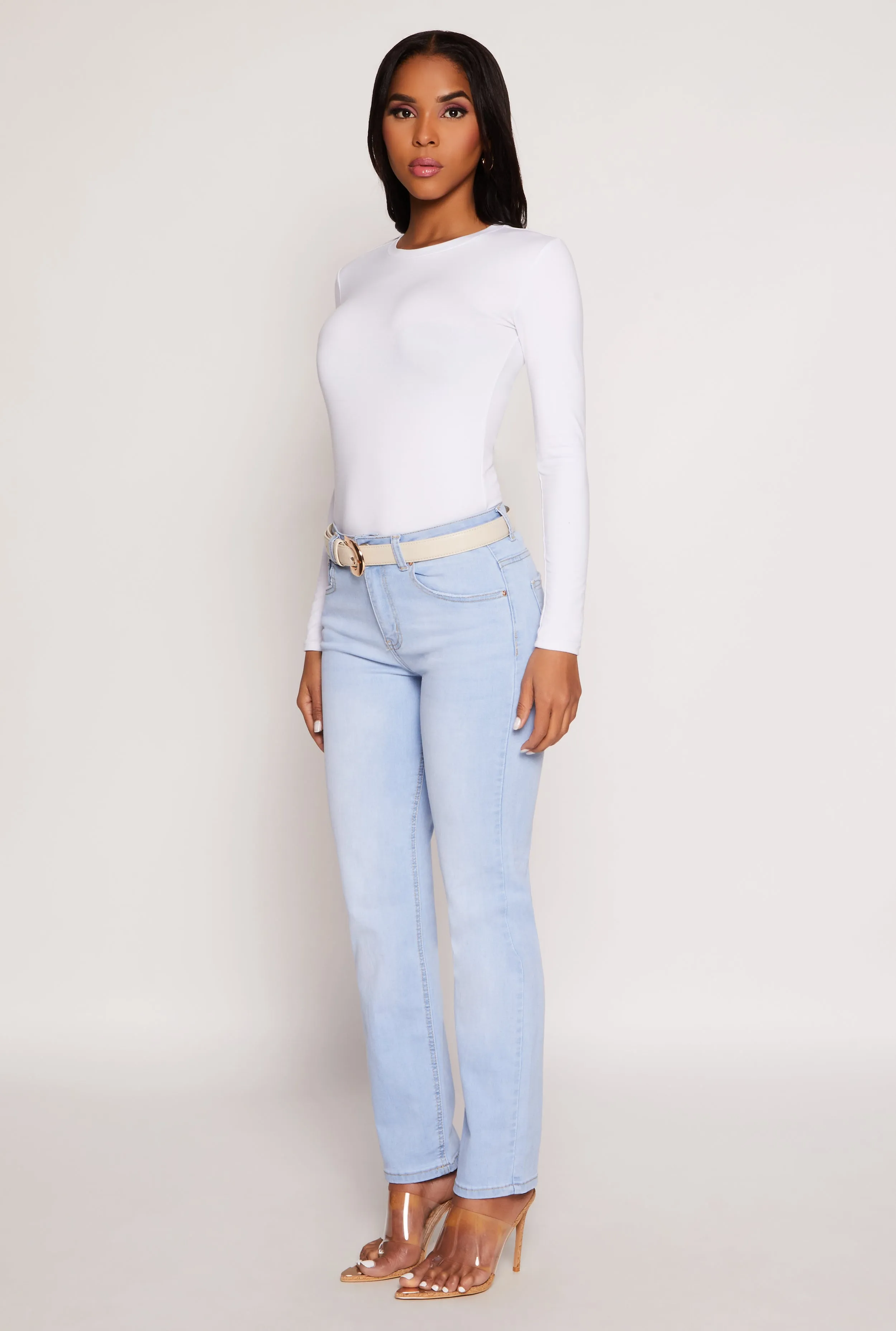 Simple Layers All Purpose WAX Frayed Detail Straight Leg Jeans