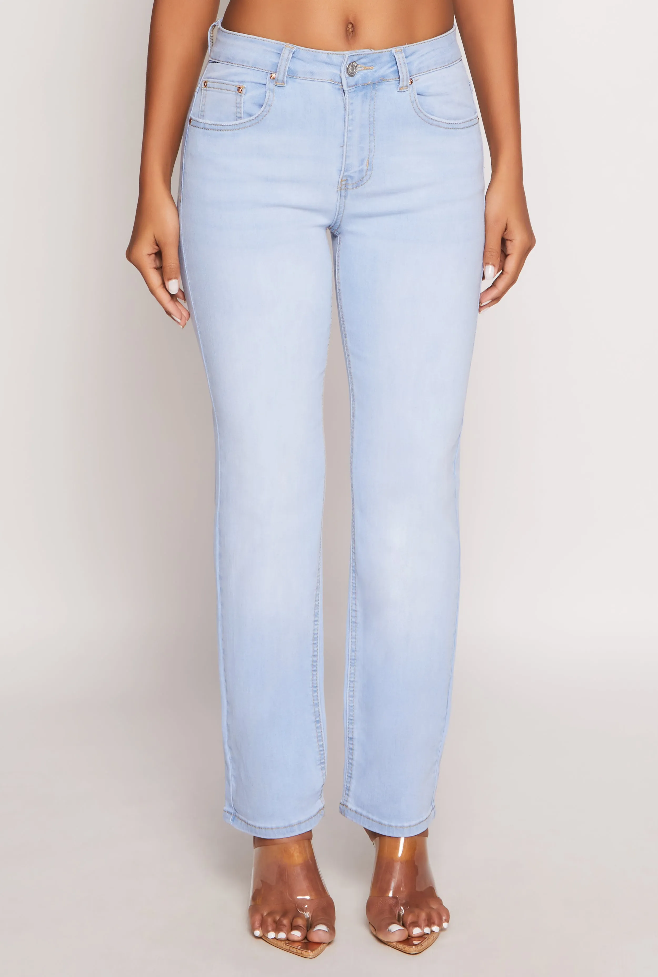 Classic Five Pocket WAX Frayed Detail Straight Leg Jeans
