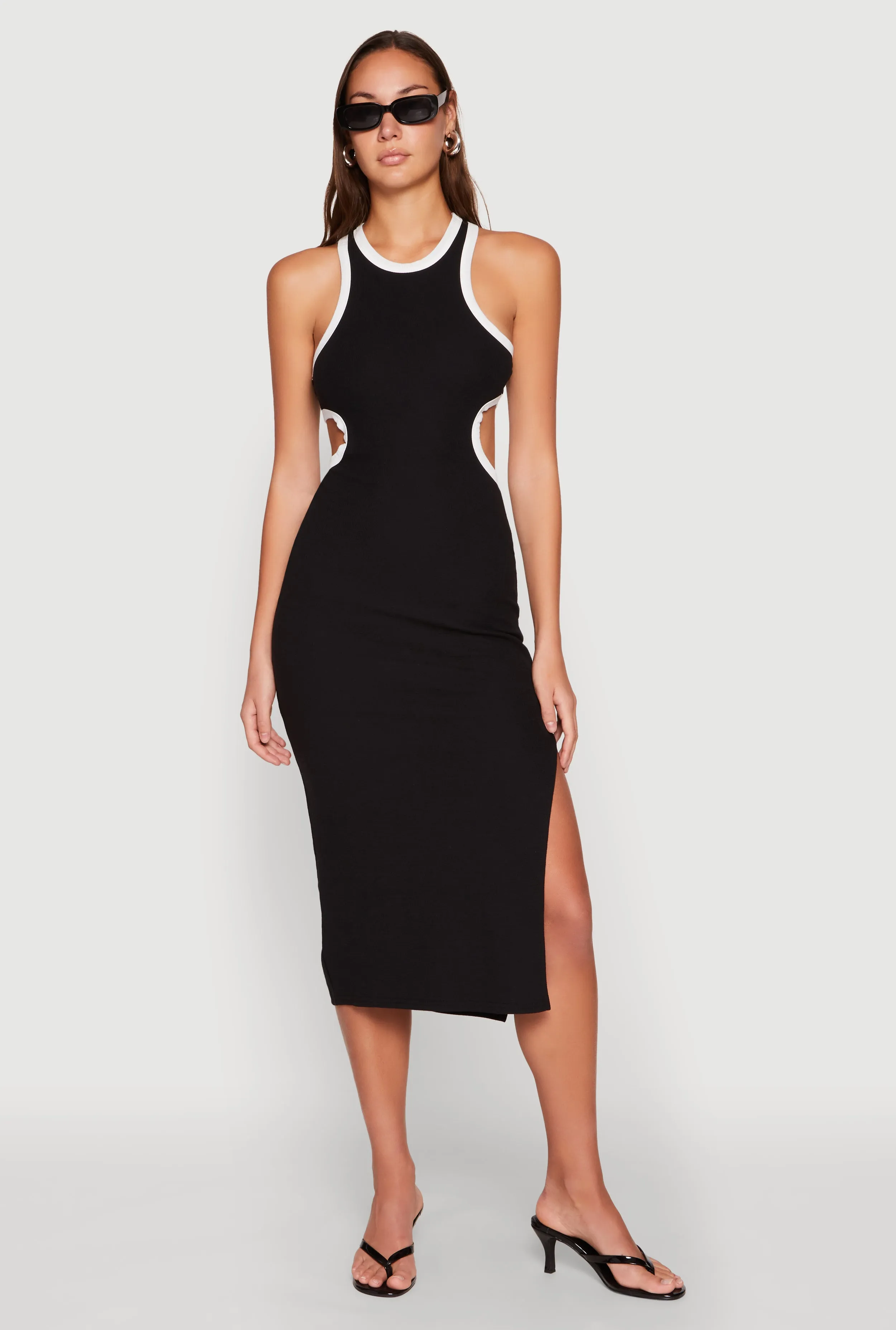 Contrast Trim Cut Out Tank Dress Polished Fashion Versatile Wardrobe