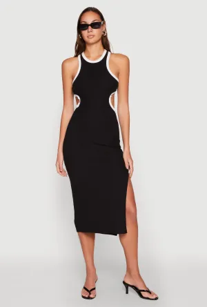 Contrast Trim Cut Out Tank Dress Polished Fashion Versatile Wardrobe